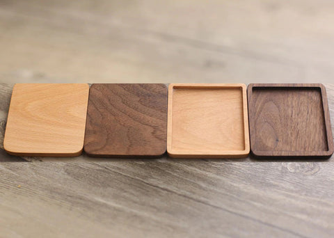 Square Wooden Coaster Set - Natural Plain Blank Coaster - Drinks Coffee Tea Coaster Brown - Housewarming Gift - Dining Table Dinner Decor
