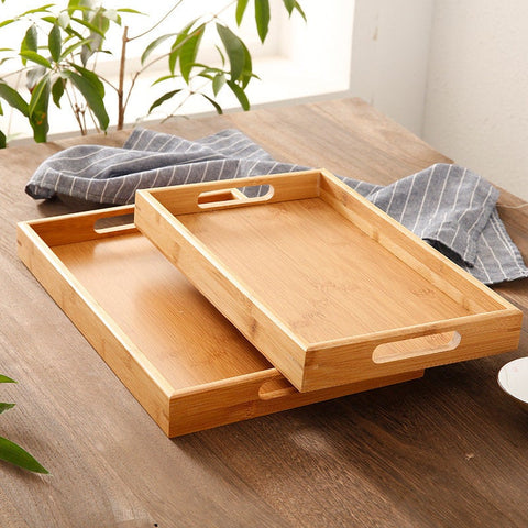 Wooden Snack Tray with Handle, Rectangular Serving Tray, Farmhouse Decor, Breakfast Tray, Tea Coffee Wine Tray, Hotel Home, Ottoman Tray