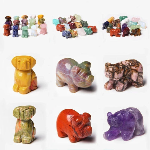 Dog Pig Bear Totem Animal Gemstone - Carved Stone Figurine - Spiritual Animal Carving - Rose Quartz Amethyst Jade Tiger Eye Sodalite