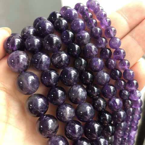 Natural Amethyst 4mm 6mm 8mm 10mm 12 mm Round Beads High Quality Deep Purple Polished Rich Purple Spheres Gemstone Beads 15 inch Strand