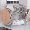 Dish Drying Rack - 2 Tier Stainless Steel Shelf - Kitchen Drainer - Counter Organizer Storage - Cooking Utensil Holder - Plate Drainboard