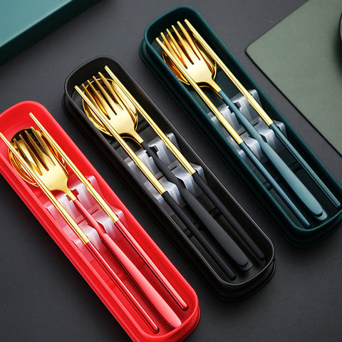 Travel Utensil Set, Portable Traveling, Fork, Spoon, Chopsticks, Cutlery Set, Reusable Utensils, Plastic Free, Camping, Case, Eco Friendly