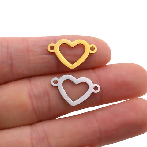 Heart Connector Charm - Jewelry Making Supplies - Mini Heart - Gold Silver