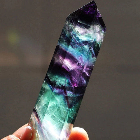 Natural Fluorite Hexagonal Crystal Wand - Fluorite Pointed Gemstone Healing - Beautiful Rainbow Fluorite Meditation Crystal Tower