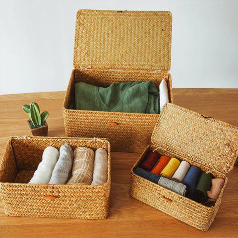 Seagrass Basket - Rattan Storage Box - Storage Chest - Woven basket With Lid - Handmade Organizer Basket - Wicker Storage - Toy Trunk