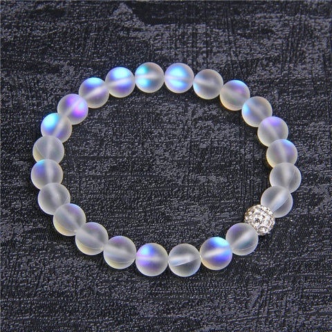 Moonstone Bracelet - Rainbow Moonstone - Gemstone Stretch Bracelet -Beaded Yoga Bracelet - Goddess Stone Feminine Power - Reiki
