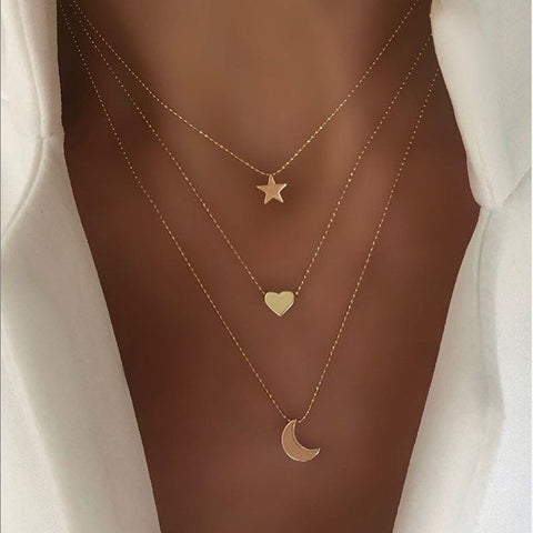 Star Moon Heart Necklace - Crescent Moon Necklace - Dainty Gold Pendant - Delicate Necklace - Dainty Necklace - Gift for Her - Celestial