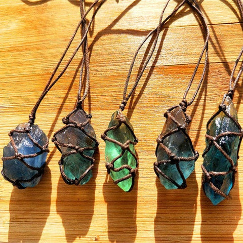 Flourite Wire Wrapped Pendant Necklace - Raw Crystal - Raw Stone Necklace - Green Fluorite Necklace - Blue Flourite Jewelry Chakra Healing