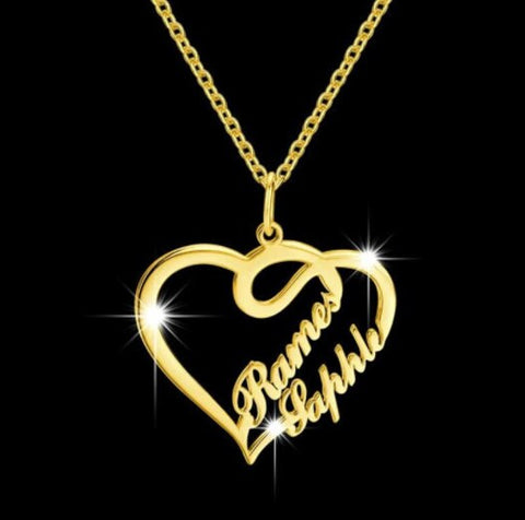 Personalized Couples Necklace - Custom Heart Name Necklace - Boyfriend Girlfriend Necklace - Gift for Her Girlfriend Wife - Friendship