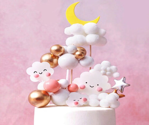 Cloud Cake Topper - Cloud Cake Decorations - Moon Cake Topper - Balloon Cake Topper - Baby Shower Kids Birthday Party Cake - Cupcake