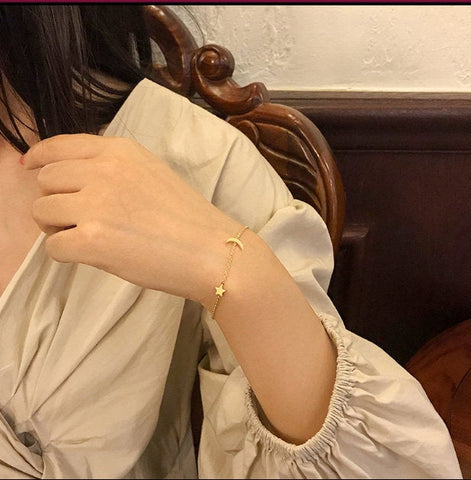 Crescent Moon and Star Bracelet, Moon Bracelet For Women, Silver Bracelet, Adjustable Bracelet, Crescent Moon Bracelet, Women Gifts