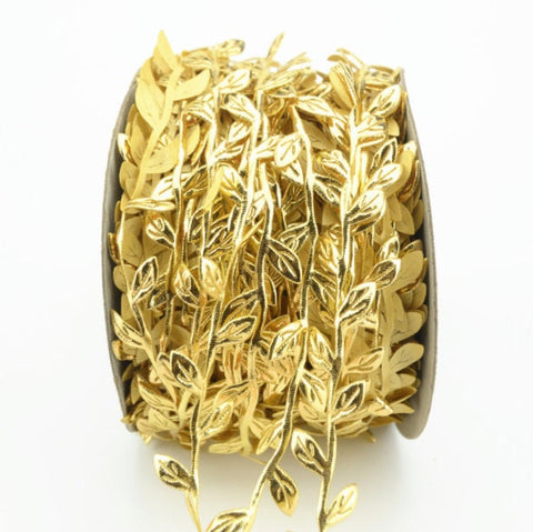 Gold Leaf Ribbon - Silver Leaf Trimming Ribbon - Leaf Garland - Miniature Metal Leaf Trim - Party Decorations - Artificial Greek Leaves