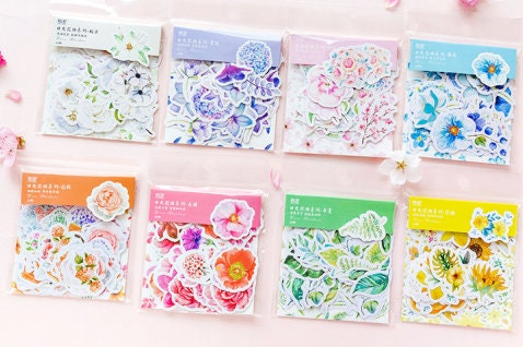 45 Pcs Flower Stickers for Scrapbooking - Color Diary Stickers - Bullet Journal Planner Book