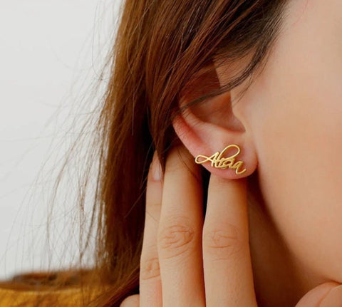 Custom Name Earring - Personalized Stud Earrings - Dainty Minimalist - Gift for Her Wife Girlfriend Bridesmaid - Birthday Anniversary