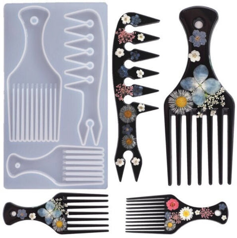 Comb Mold - Afro Hair Comb Mold - Pick Mold - Silicone Molds - UV Resin Molds - Resin Crafting Molds - Slicked Comb Hair Cutting Barber