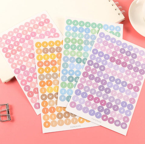 Alphabet Sticker Sheet | Number Stickers | Letter Sticker | Deco Planner Bullet Journal Stickers Stationary | Cute Round Decoration Stickers