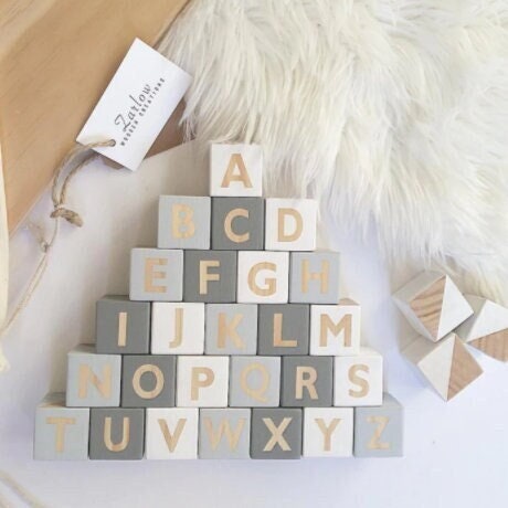 Wooden Letter Blocks, Alphabet Blocks, English Alphabet, Wood Name Blocks, Custom Letters Wooden Toy, Natural Nursery Home Decor
