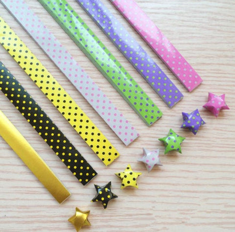 Origami Star Paper Strips, Star Folding Paper, Polka Dot Origami Star Paper, Japanese Lucky Wishing Stars, Rainbow DIY Star Paper