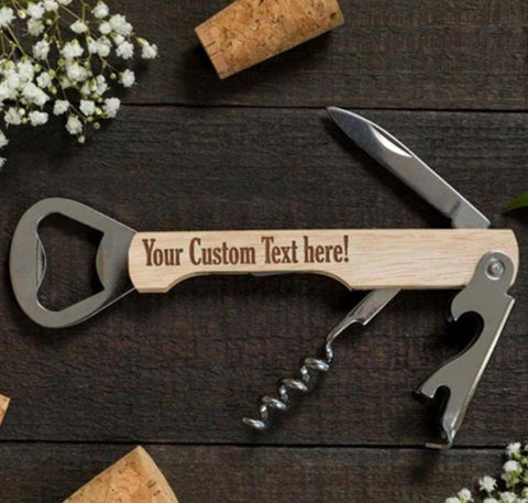 Custom Wooden Beer Bottle Opener Wine Opener Gift, Personalized Wedding Gift for Groom Party, Best Man, Usher, Groomsman Thank You