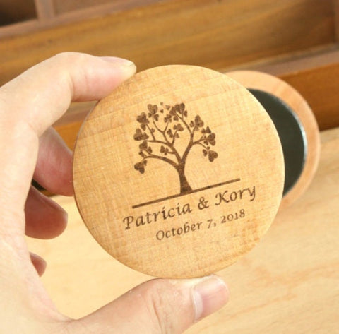 Personalized Wooden Name Compact Mirror - Wedding Bridesmaid Bachelorette Makeup Pocket Mirror - Custom Name Bachelorette Party Gift