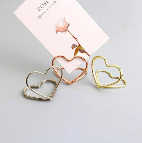 20 Pcs Wedding Place Card Holder - Metal Photo Clips - Romantic Heart Shape - Desktop Decor Table Number Stand Name Clips - Message Clips