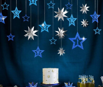 Wire Star Hanging Decorations - Star Decorations Hanging Stars Rose Gold Silver Blue Accent Gold Christmas Home Decor Festive Accessories