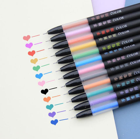 12 Pcs Colorful Art Craft Gel Pens, Rainbow Fine Tip Gel Pens Set, Drawing Pens, Lettering Pen Calligraphy Multicolor Pens, School Supplies