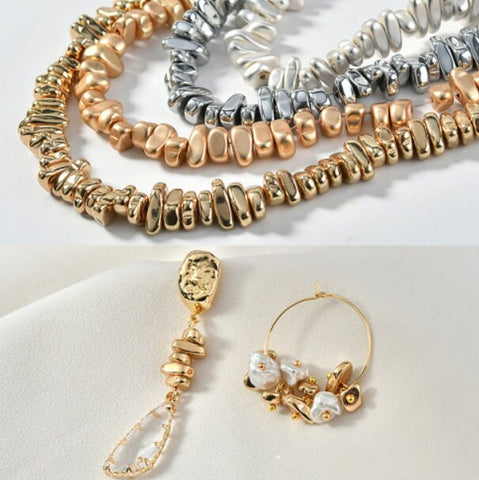 Gold Silver Plated Stone Spacer Beads, Wavy Spacer Chip Beads, Diy Jewelry Making, Natural Metal Raw Solid Beads African Boho Faceted Beads