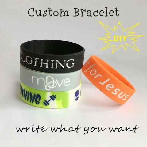 Custom Wristbands - Thick Personalized Text Printing - Rubber Silicone Bracelet Events, Motivation, Gifts, Cancer Support, Fundraisers