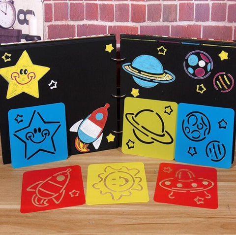 Kids Stencils Cards Craft Wall Drawing Art Airbrush Children Nursery Scrapbooking Cute Playful Space Plane Animal Dinosaur Star Rocket