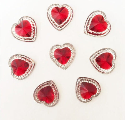 50 Pcs Rhinestone Hearts - Red Heart Flatback - 14 mm - Nail Art Cabochon - Embellishments DIY Craft Supplies - Nail Hearts Tiny Hearts
