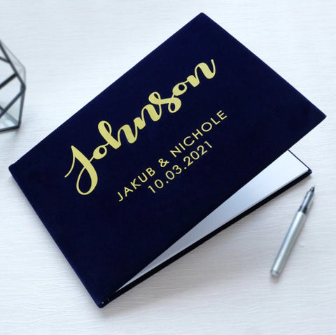 Custom Wedding Guest Book, Personalized Wedding Guestbook, Engagement Party Bridal Shower Modern Elegant Blank Book, Reception Signing Book