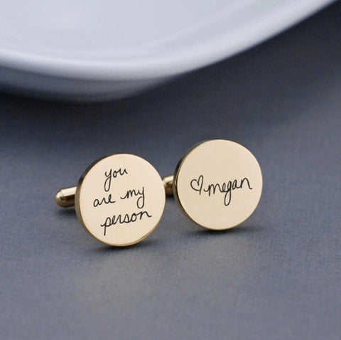 Custom Cufflinks - Personalized Cufflinks - Round Handwriting Cufflinks - Gift for Dad Father Name Cufflinks Groomsmen Wedding Anniversary