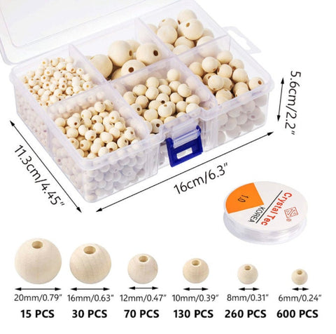 Natural Wood Beads 6mm - 20 mm, Bead Destash, Unfinished Wood Beads, Round Beads, Geometric Macramé Beads, Jewelry Supply Large Wooden Beads
