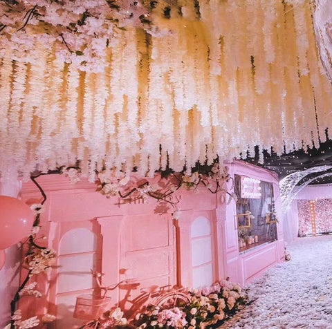 White Red Pink Vine Hanging Flowers for Outdoor Indoor Wedding Ceremony Arch Artificial Silk Floral Decors Home Garden Party Decorations