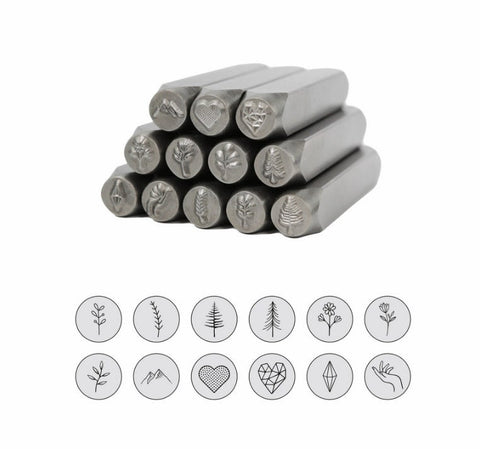 12 Pcs Flower Metal Stamp, Tree Design Stamp, Metalworking, Metal Stamp, Metal Stamping Punch Tools, Jewelry Making, Metal Die, Signature