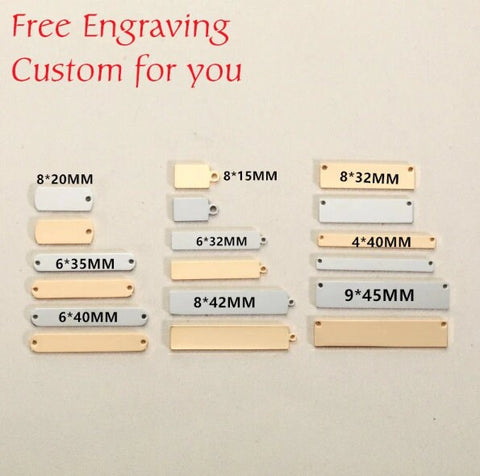 30 Pcs Custom Connector Charms, ,Personalized Stainless Steel Silver Rectangle Connector Charm, Laser Engraved, DIY Centerpiece Bar Jewelry
