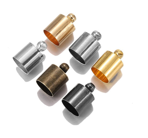 50 Pcs End Tip Cap Tassel Leather Cord End Crimp Cap Beads Caps For DIY Jewelry Making Supplies 3 4 5 6 7 8 9 10mm Crimp Tube with Loop