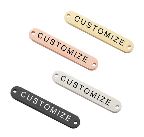 20 Custom Connector Charms, Personalized Silver Gold Rose Gold Black Rectangle Connector Charm, Laser Engraved, DIY Centerpiece Bar Jewelry