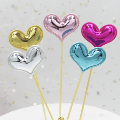Heart Cake Topper - Cake Decorations - Baby Shower Kids Birthday Party Cake - Cupcake - Wedding Decor, Gold, Silver, Pink, Blue, Purple