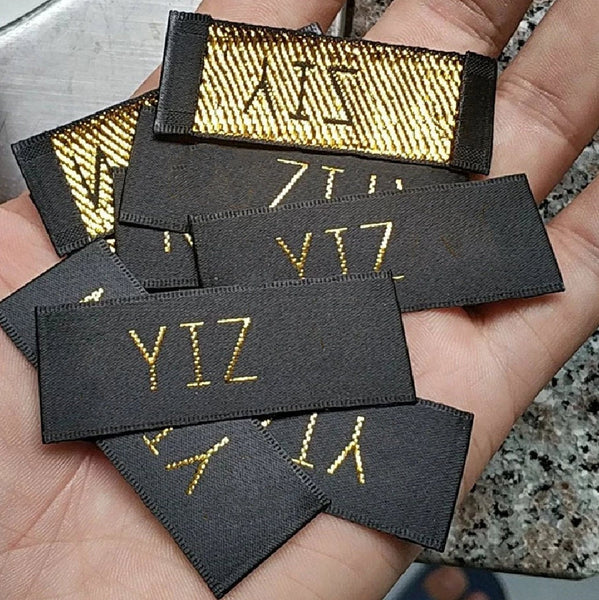 1000 Custom Clothing Labels - Black Satin Gold Fabric Sew in Sew on La –  LightningStore