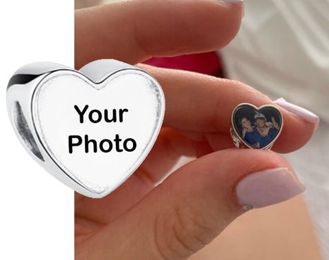 Custom Photo Beads - Personalized Heart Spacer Beads - Stainless Steel Metal Beads - Edelstahlperlen Silber Gravur - Jewelry Bracelet Making