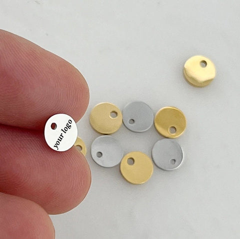 50 Custom Stainless Steel Charm, Round Gold Silver Personalized Charm, Logo Charm Beads, Laser Engraved Charm For Jewelry Bracelets Making
