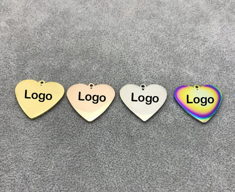 Custom Heart Charm, Rose Gold Silver Personalized Charm, Stainless Steel Logo Charm, Laser Engraved Charm Beads For Jewelry Bracelets Making