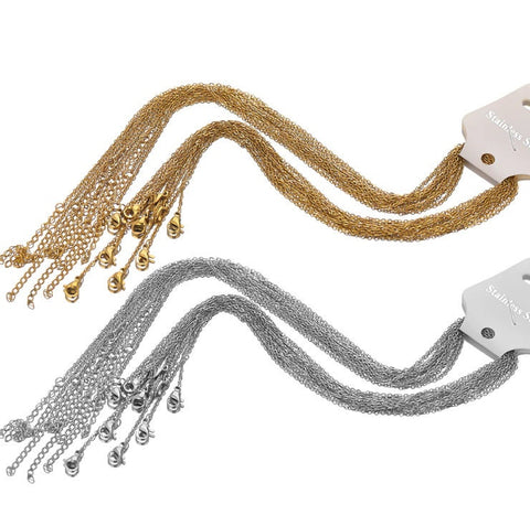 5 Pcs Gold Silver Cable Chain, Beads, Stainless Steel Chain Necklace Craft Supplies Findings, Bulk Chain, Jewelry Making for Men Women