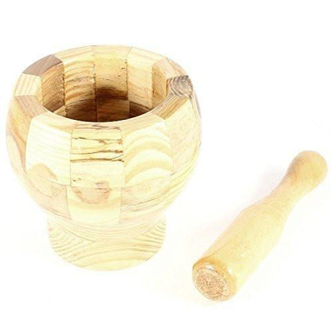 Kitchen - LightningStore Beige Wooden Mortar Pestle Set - Excellent For Crushing/Grinding Garlic Herbs Spice And Grain