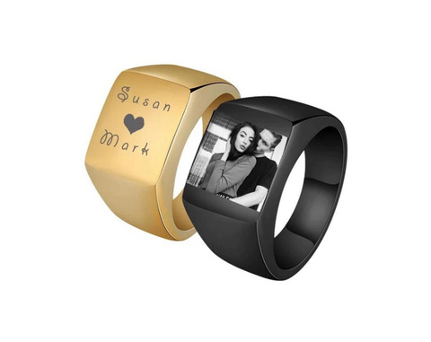 Personalized Photo Ring - Custom Engraved Mens Signet Ring Women Name Ring Engraving From Photo Family Fathers Day Gift Boyfriend Husband
