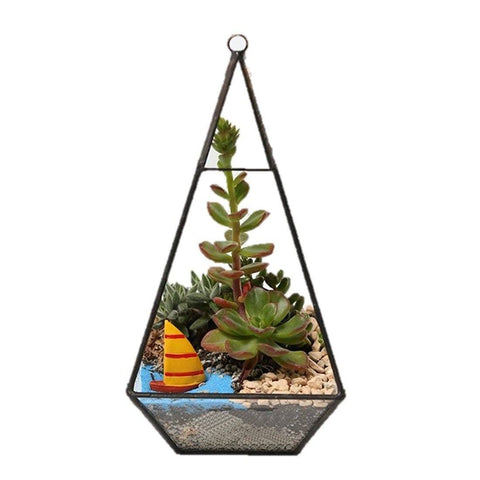 Lawn & Patio - LightningStore Bonsai Modern Glass Geometric Terrarium Pyramid Succulent Box Planter Flower Pot Eco Bottle Miniature Miero Landscape Vivaria Plants Pot