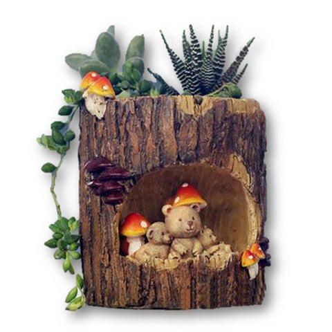 Lawn & Patio - LightningStore Brown Log Succulent Plants Pot Microlandschaft Personalized Office House Balcony Landscape Pot Creative Decorative Flower Pots