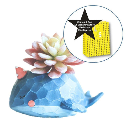 Lawn & Patio - LightningStore Cute Blue Whale Elephant Dinosaur Unicorn Alligator Crocodile White Succulent Plants Pot Personalized Office House Balcony Landscape Creative Decorative Flower + Mini-Figure Set